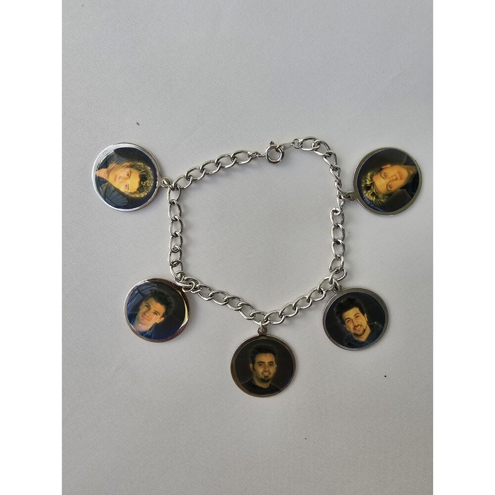 Vintage Y2K NSYNC Boy Band Charm Bracelet 5 Members Photos 7" Timberlake